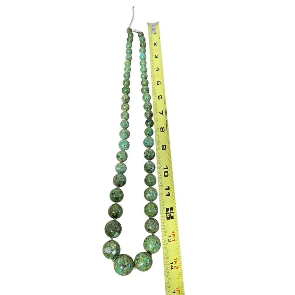 AIL Aluma Green Turquoise Mosaic Graduated Bead Sterling Silver Necklace 28